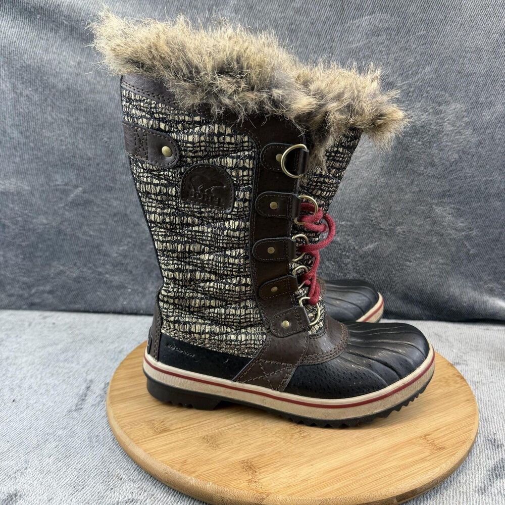 Sorel Boots Womens Size 6.5 Brown Waterproof Faux Fur Winter Snow NL2388-231